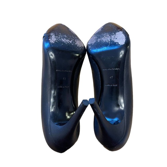 BALENCIAGA Paris Black Leather Stiletto Knife Heels Pumps EU 41 Buckle Point Toe - Picture 7 of 9